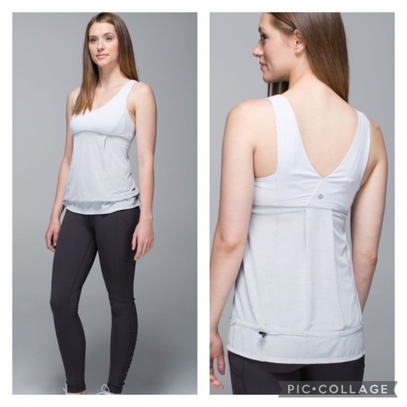 Lululemon Hustle & Bustle TankHeathered Lt Grey / Wee Stripe White Silver Spoon - Picture 1 of 6